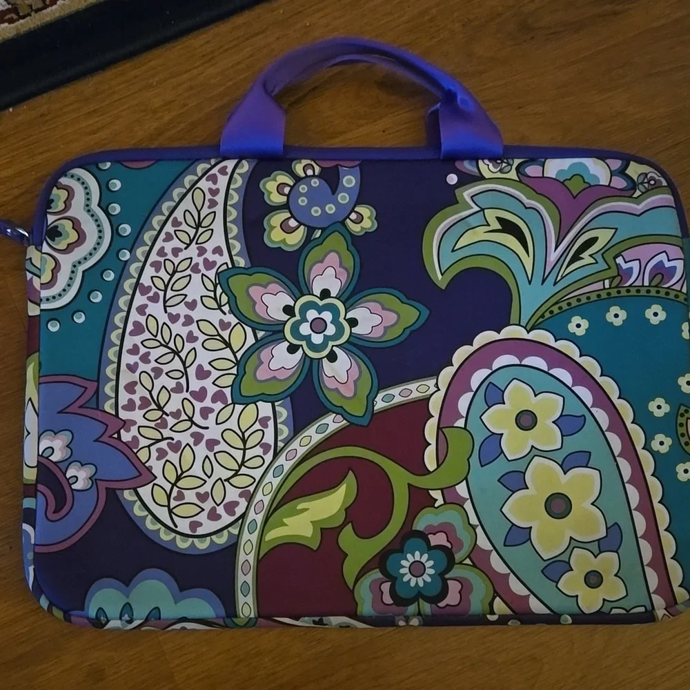 Vera Bradley Multicolor Paisley Laptop Bag Side Pocket 2 Handle Zip Closure EUC